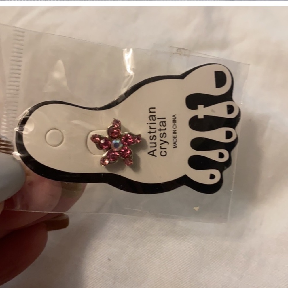 Pink Flower Australian crystal toe ring adjustable stretchy new - Picture 4 of 5